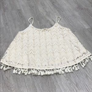 Tank top with lace and fringe detail